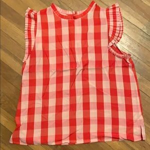 Red checkered ruffle sleeveless shirt